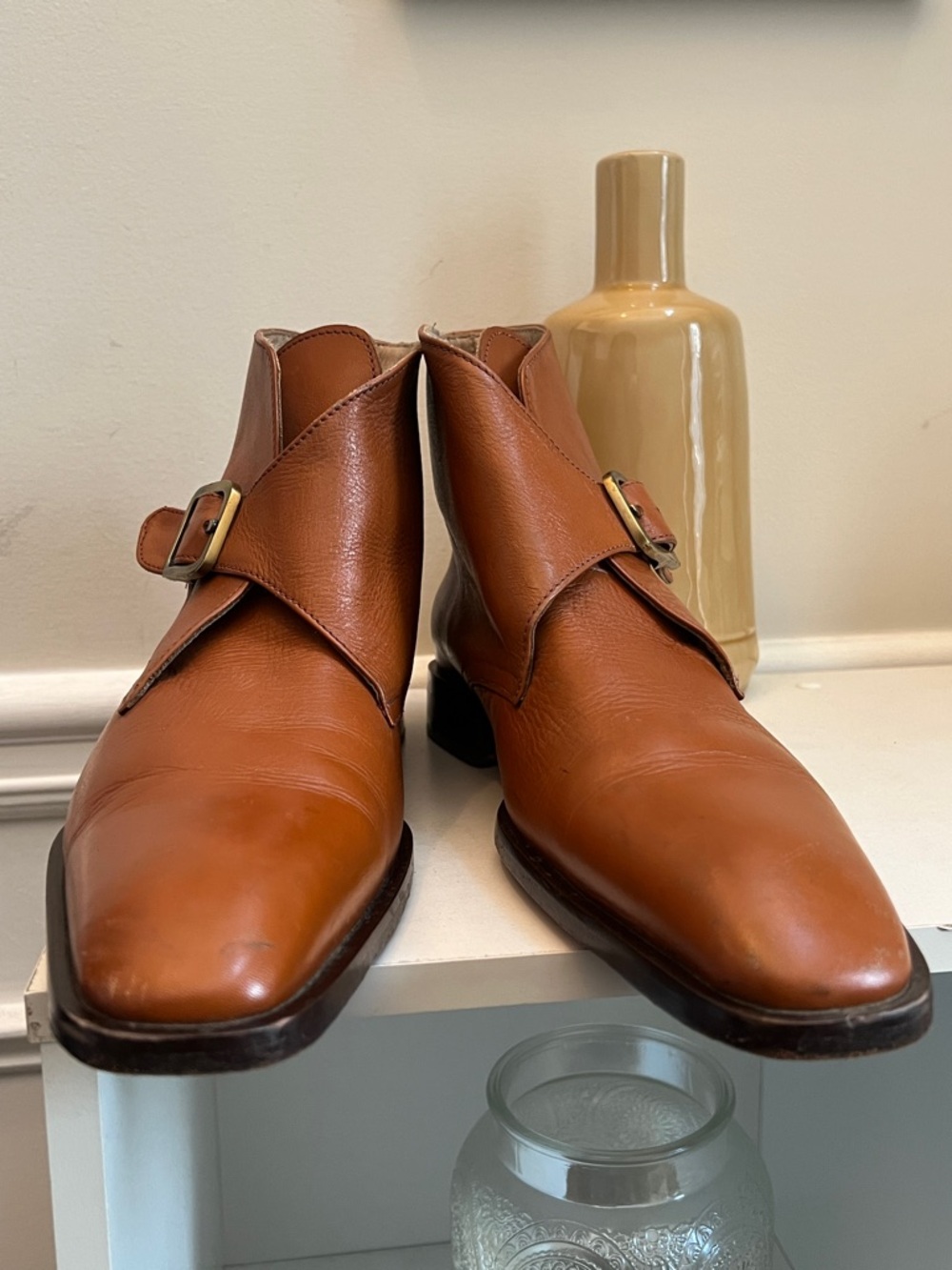 JM Weston Men's Brown Leather Monk-Strap Style Boots Size 42/US 9